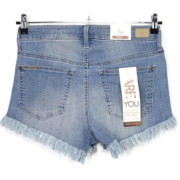 Celebrity Pink Cut Off High Rise Jean Shorts Distressed Frayed Stretch 5 27 - Picture 2 of 11